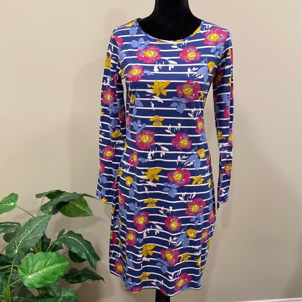 Lazy Jacks Clothing Co. Navy Striped Floral Long Sleeve Sheath Dress NWT